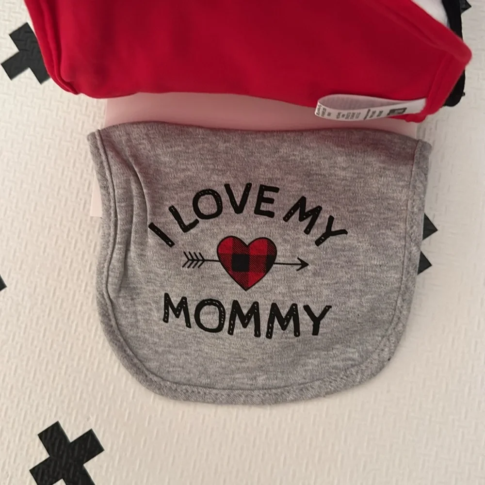 Daddy’s Little Man red and black Bootie and bib plaid set